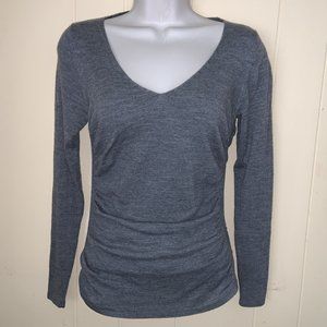 ELIE TAHARI Gray V Neck Draped Long Sleeve Shirt Top XS